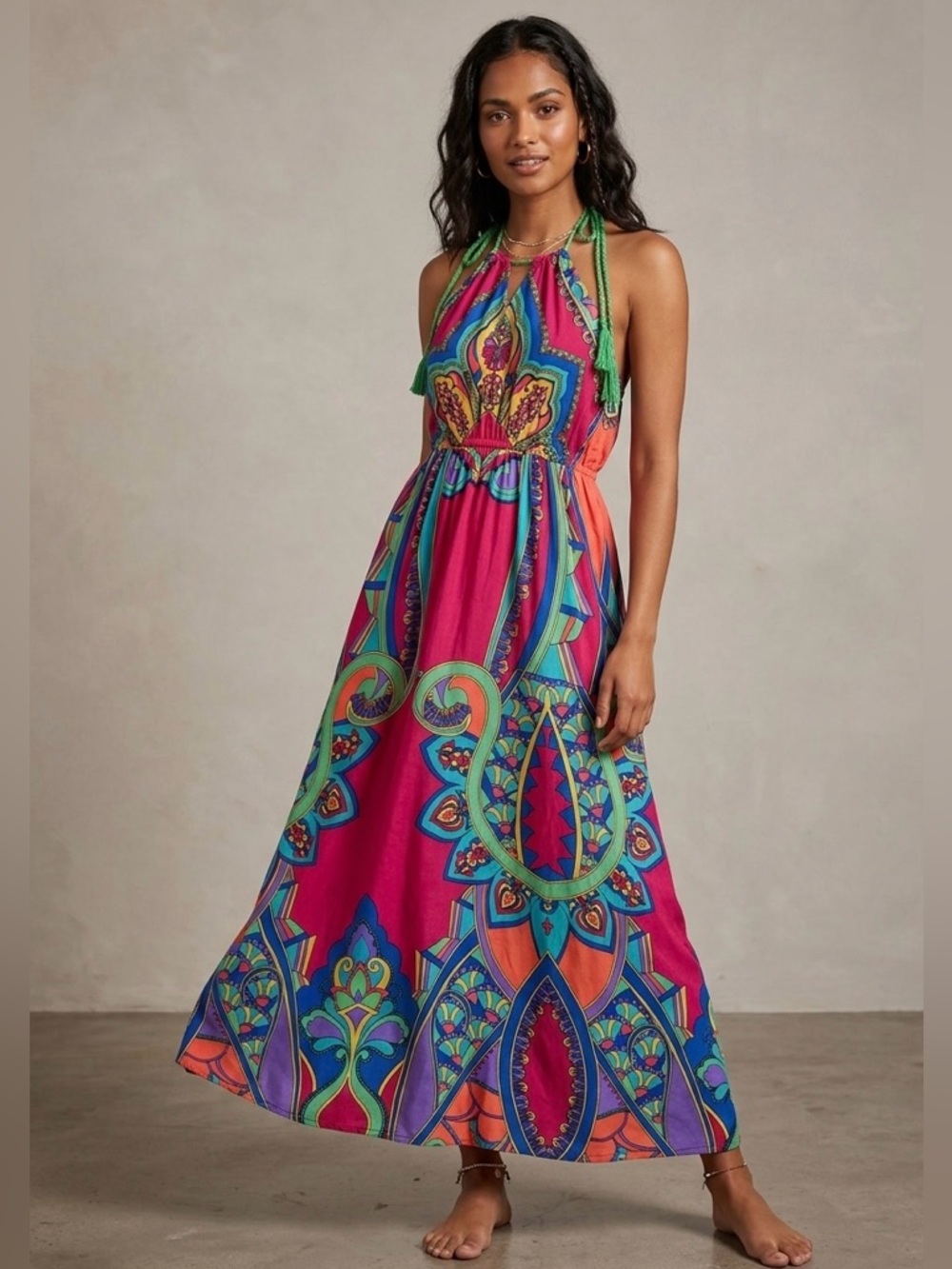 Flying Tomato Vibrant y2k Halter Boho Maxi Dress